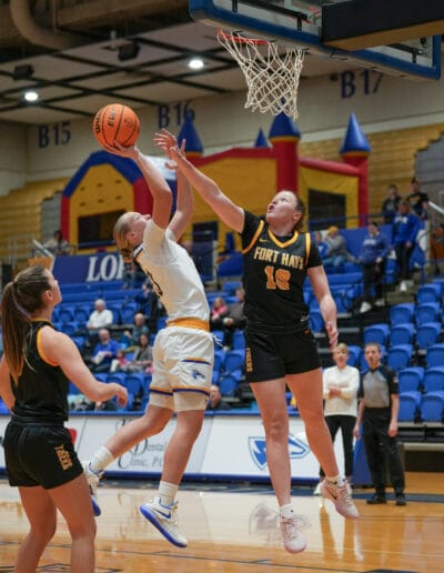 Myleigh Weers shoots a layup against Fort Hays State.